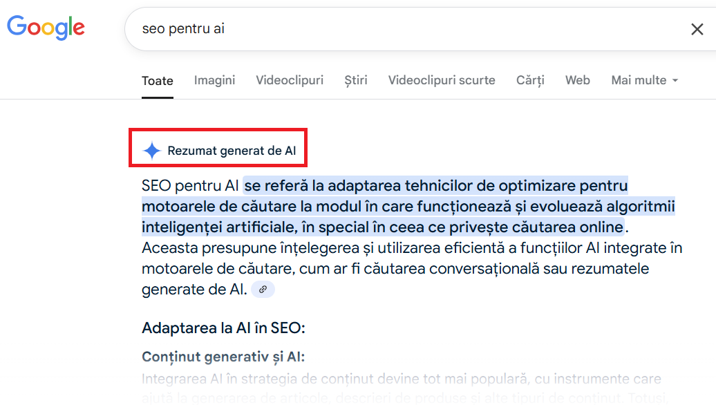Rezeumat generat AI Google